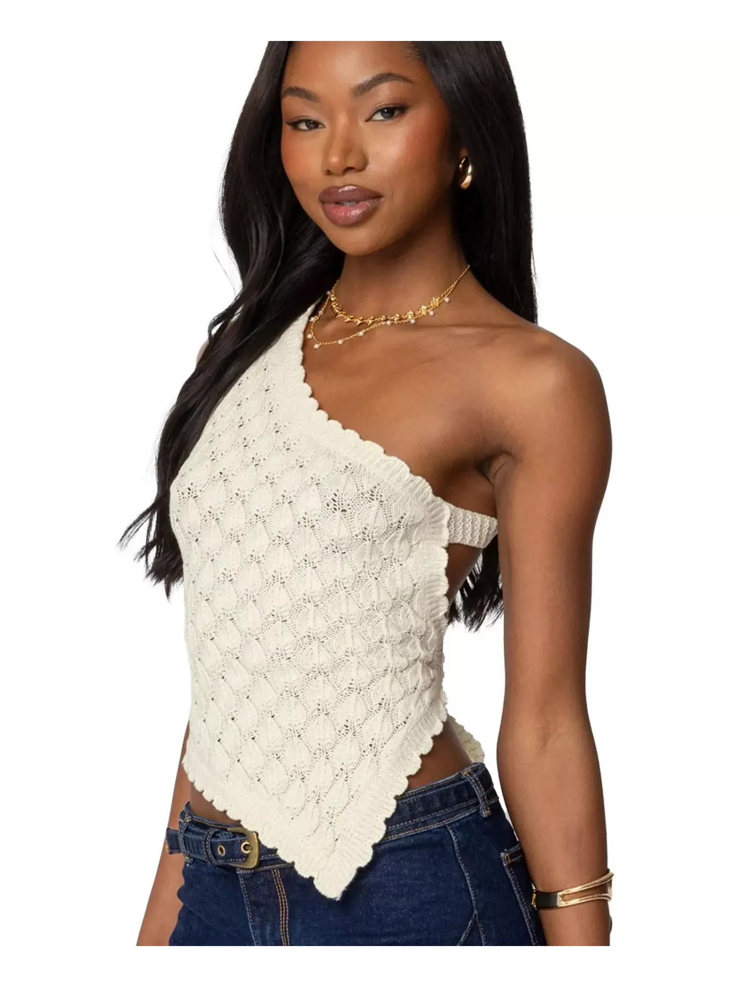 Топ Edikted Codi Backless Asymmetric Knit — изображение 4 из 5, бежевый