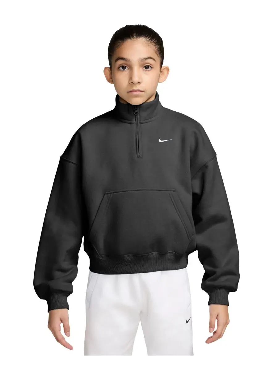 Свитшот оверсайз с четверть-замком Nike Sportswear Studio Fleece — изображение 1 из 3, черный/белый