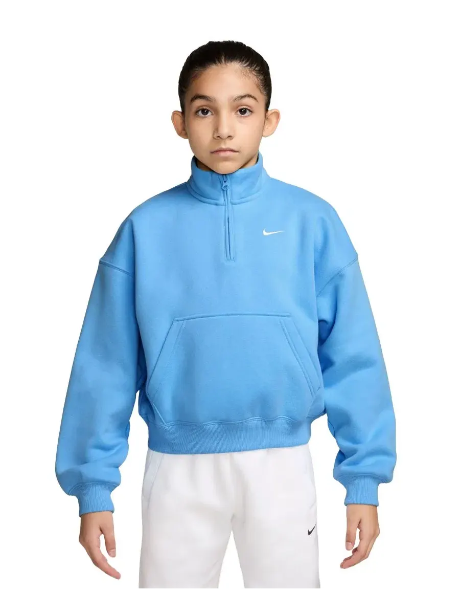 Свитшот женский оверсайз с четверть-молнией Nike Sportswear Studio Fleece — изображение 1 из 3, синий/белый