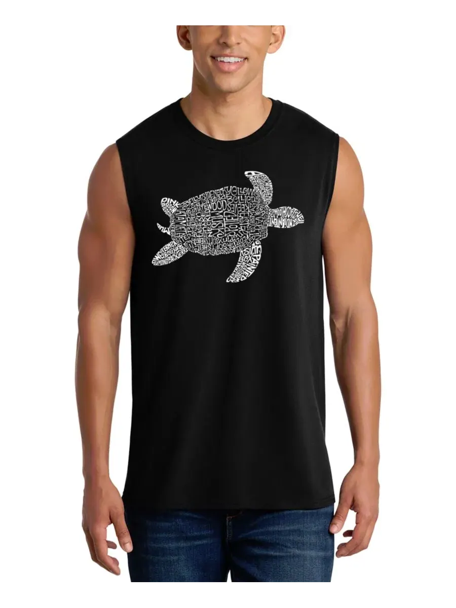 Мужская майка с принтом Sea Turtle Word Art LA Pop Art — изображение 1 из 4, черный