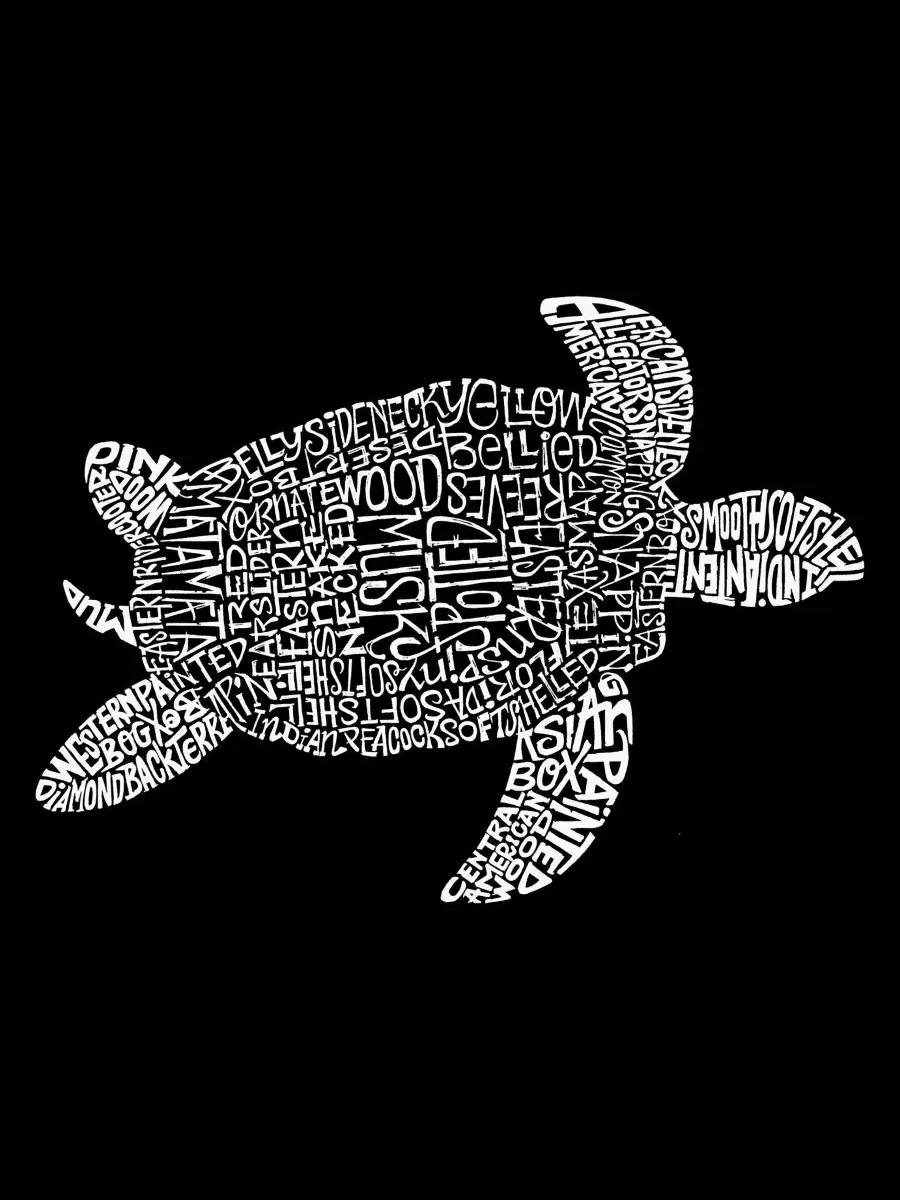 Мужская майка с принтом Sea Turtle Word Art LA Pop Art — изображение 4 из 4, черный
