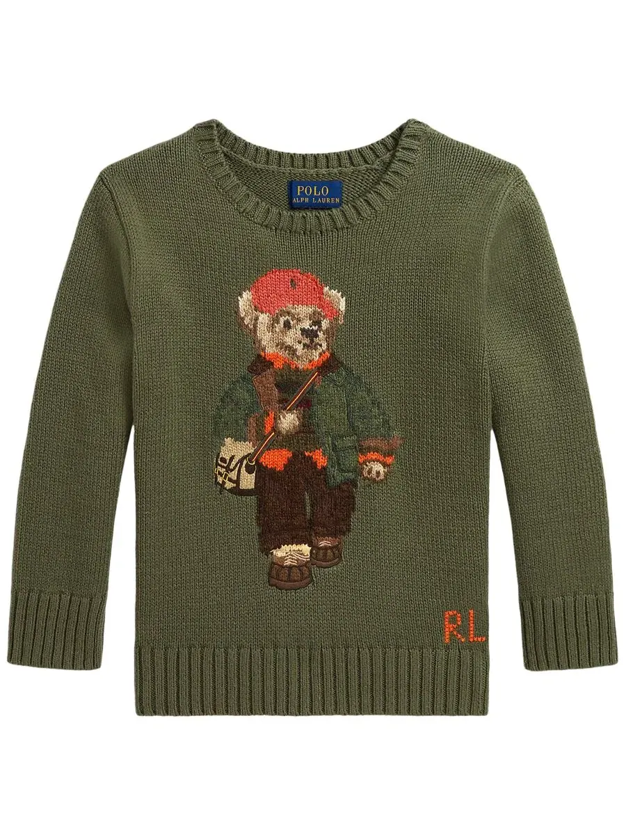 Свитер с интарсией Polo Bear Polo Ralph Lauren — изображение 5 из 6, оливковый