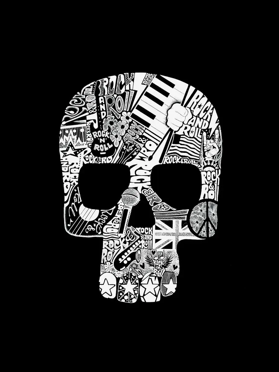 Майка-безрукавка с принтом Skull Music Collage LA Pop Art — изображение 4 из 4, черный