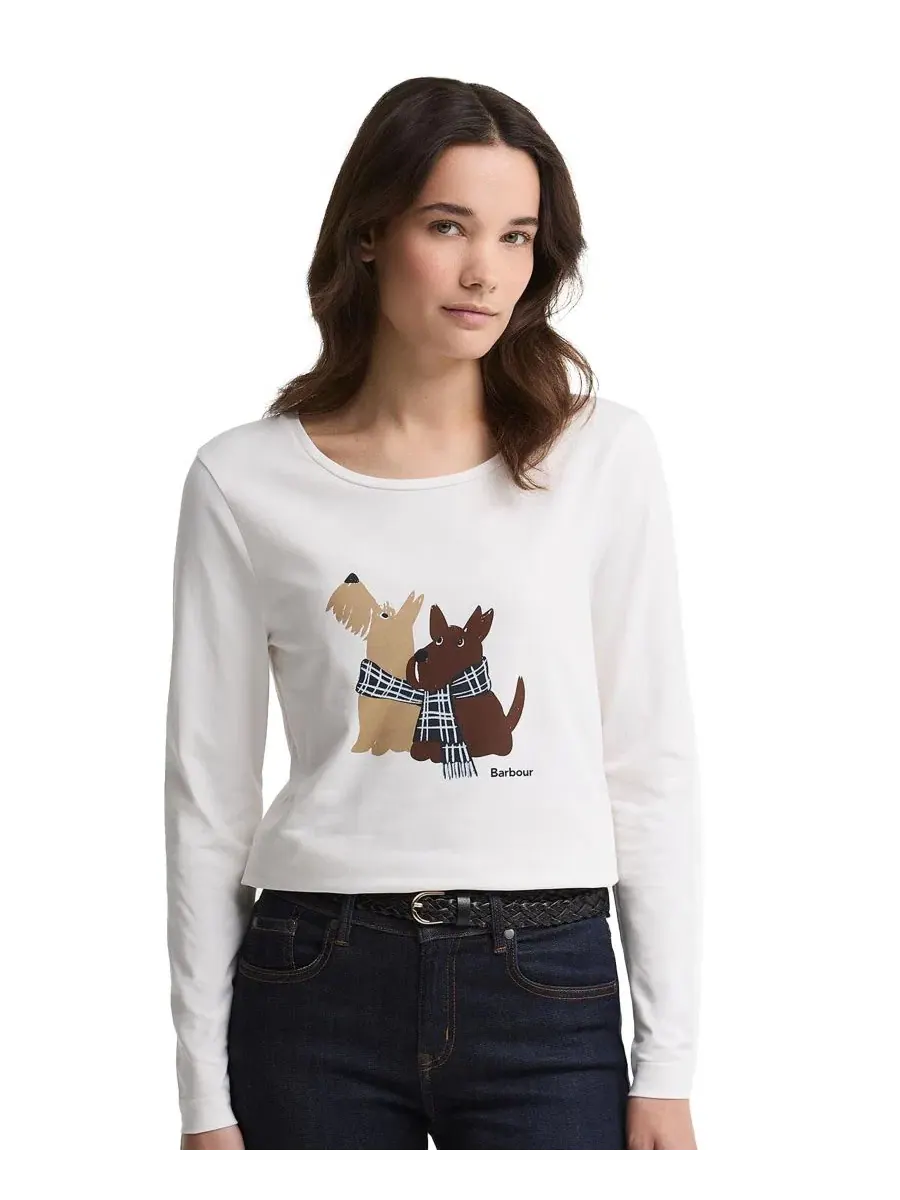 Женская футболка с длинным рукавом с принтом Dog Duo Barbour