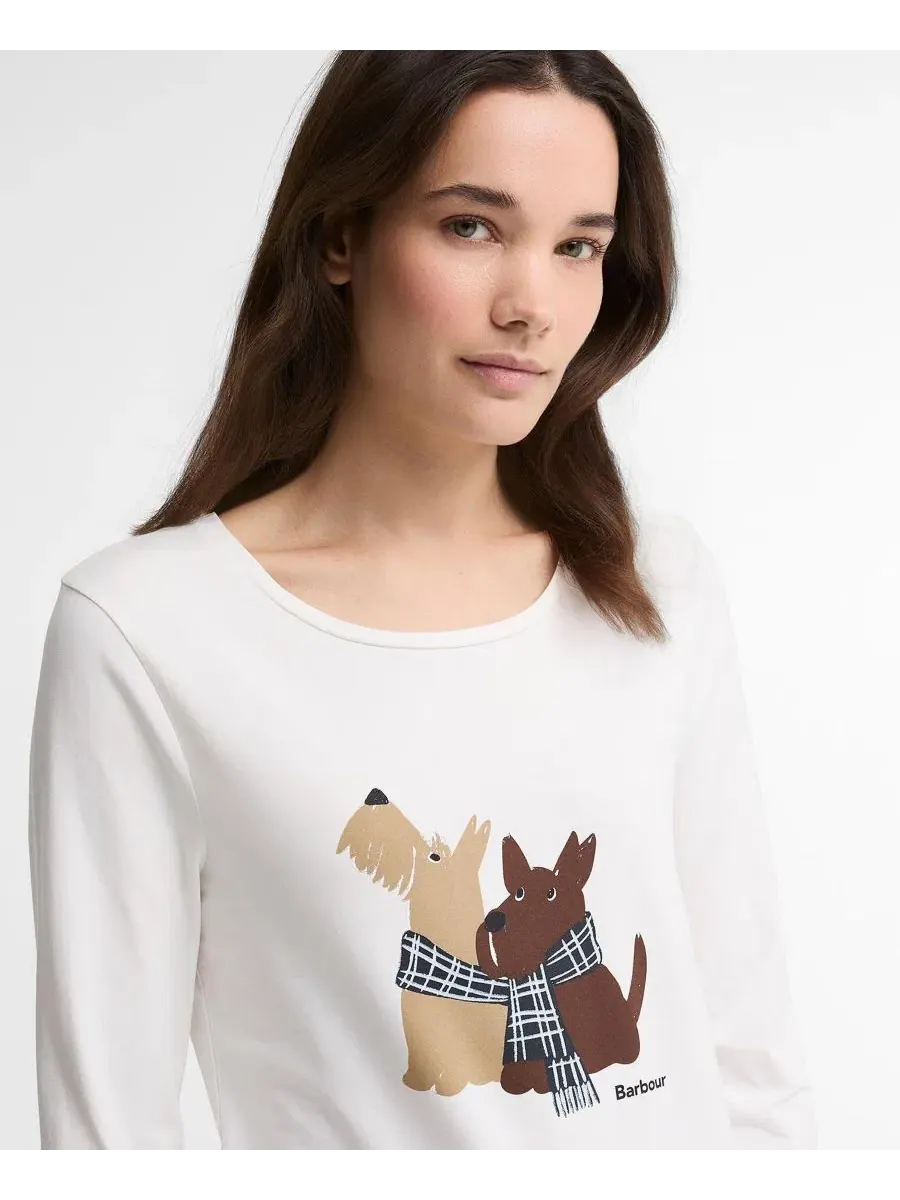 Женская футболка с длинным рукавом с принтом Dog Duo Barbour — изображение 4 из 5, облачный