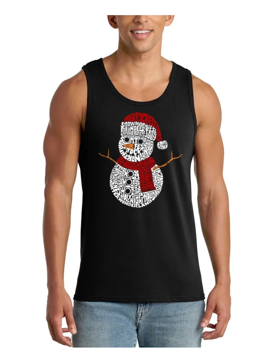 Мужская майка без рукавов с принтом Snowman Christmas Word Art LA Pop Art — изображение 1 из 4, черный