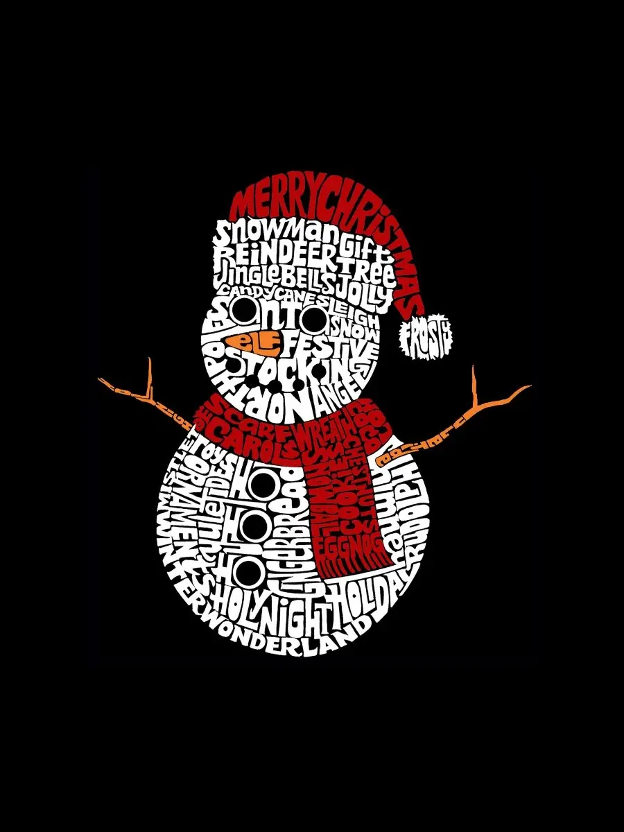 Мужская майка без рукавов с принтом Snowman Christmas Word Art LA Pop Art — изображение 4 из 4, черный