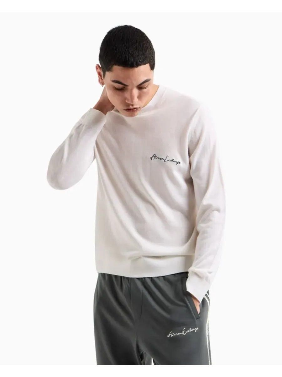 Мужской свитер из смешанной шерсти с фирменным логотипом A|X Armani Exchange — изображение 1 из 5, белый