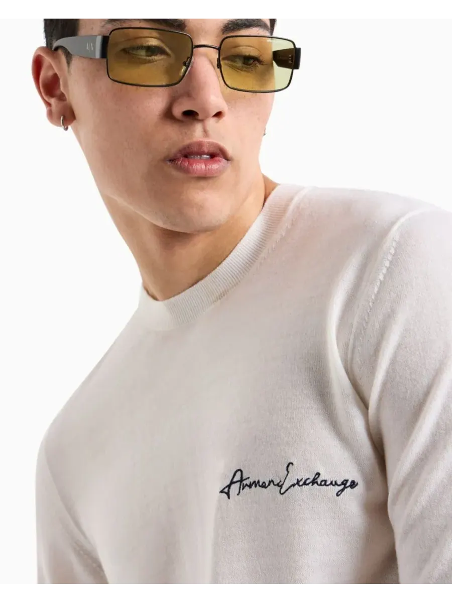 Мужской свитер из смешанной шерсти с фирменным логотипом A|X Armani Exchange — изображение 5 из 5, белый