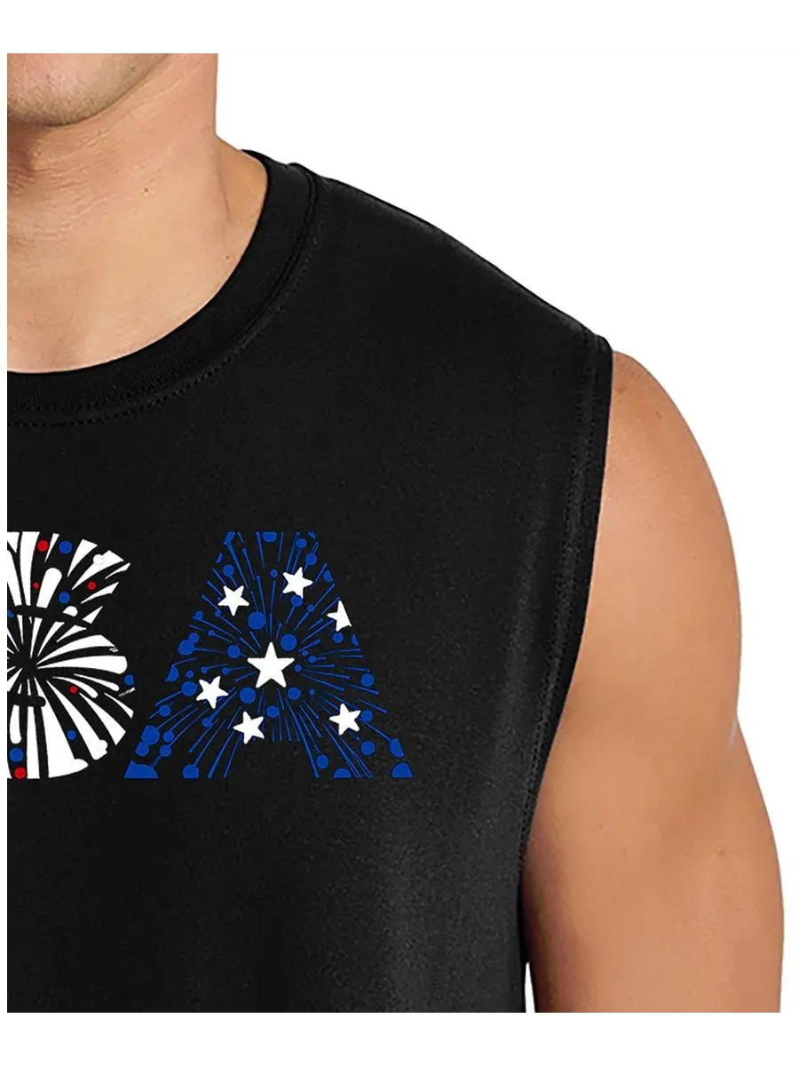 Мужская майка-безрукавка с принтом USA Fireworks Flag LA Pop Art — изображение 2 из 4, черный