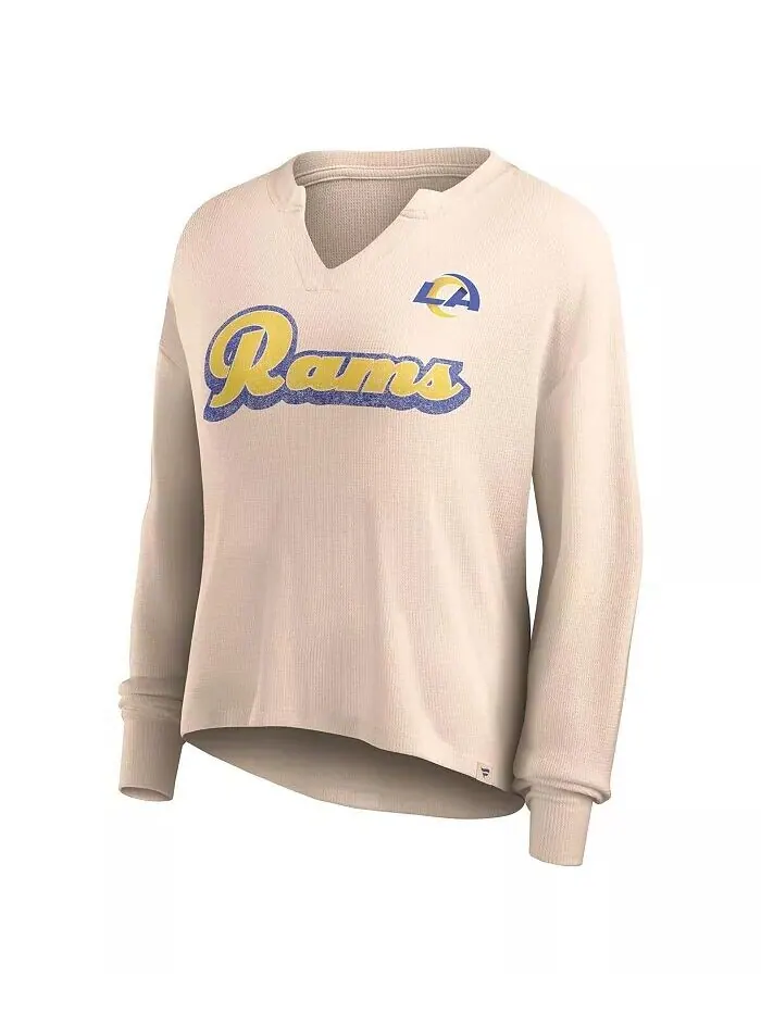 Женская светло-коричневая рваная футболка Los Angeles Rams Go For It с вырезом вафельной вязки и — изображение 3 из 3