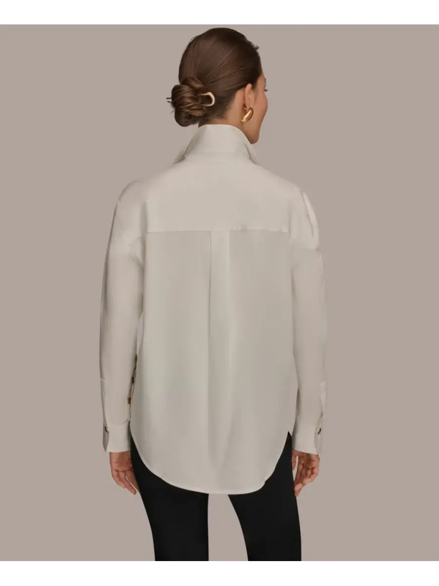Женская рубашка с длинными рукавами на пуговицах Donna Karan New York — изображение 2 из 6, бежевый