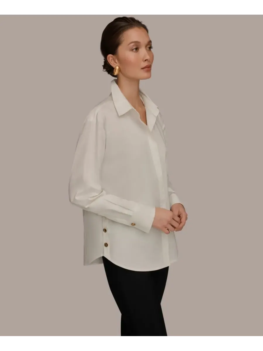 Женская рубашка с длинными рукавами на пуговицах Donna Karan New York — изображение 3 из 6, бежевый