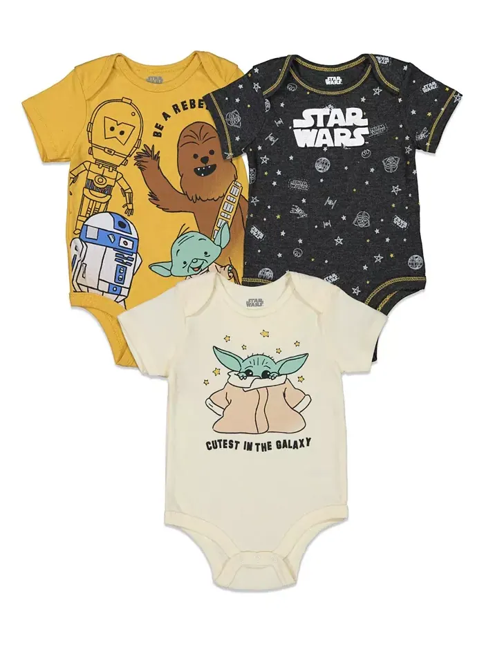Звездные войны Yoda R2-D2 Chewbacca Комплект из 3 боди для мальчиков, малыши Starwars — изображение 1 из 3, желтый
