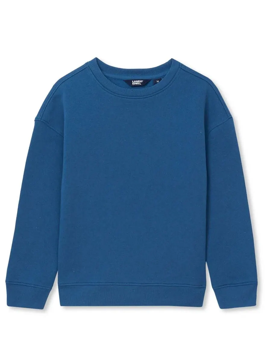 Свитшот с капюшоном Husky Relaxed Fit Fleece Crewneck Lands' End — изображение 1 из 3, синий