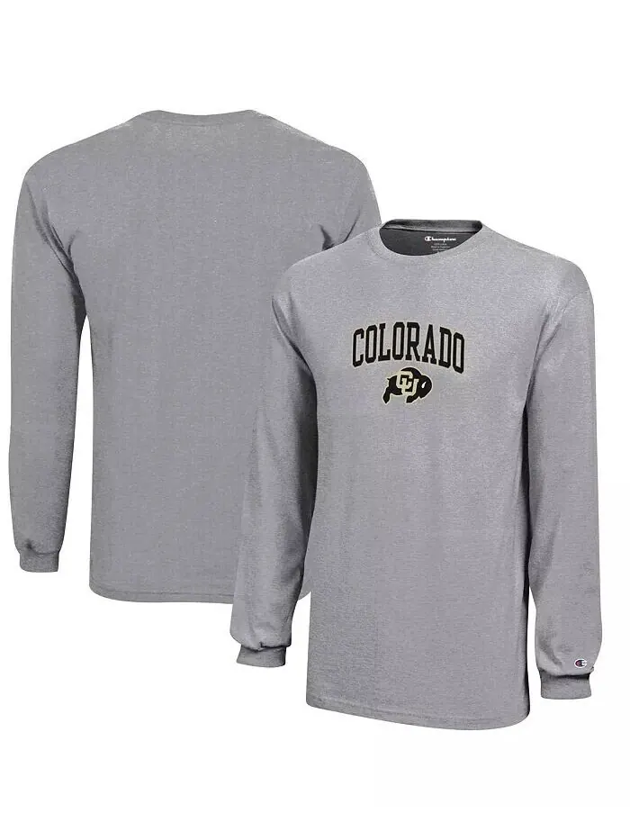 Серая трикотажная футболка с длинными рукавами и логотипом Big Boys Colorado Buffaloes Champion — изображение 1 из 3, серый