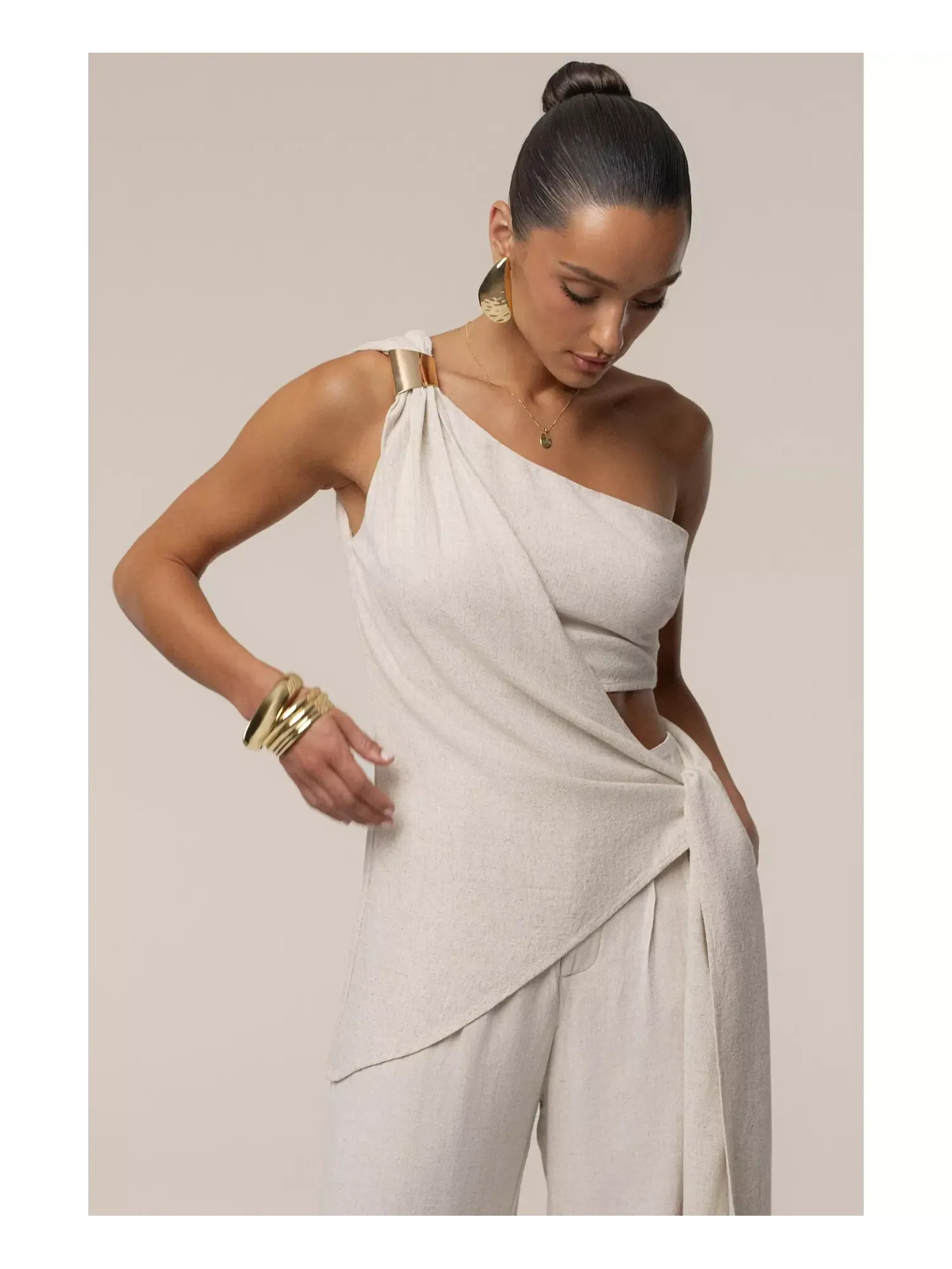 Топ Jluxlabel Palmera One Shoulder — изображение 2 из 8, бежевый