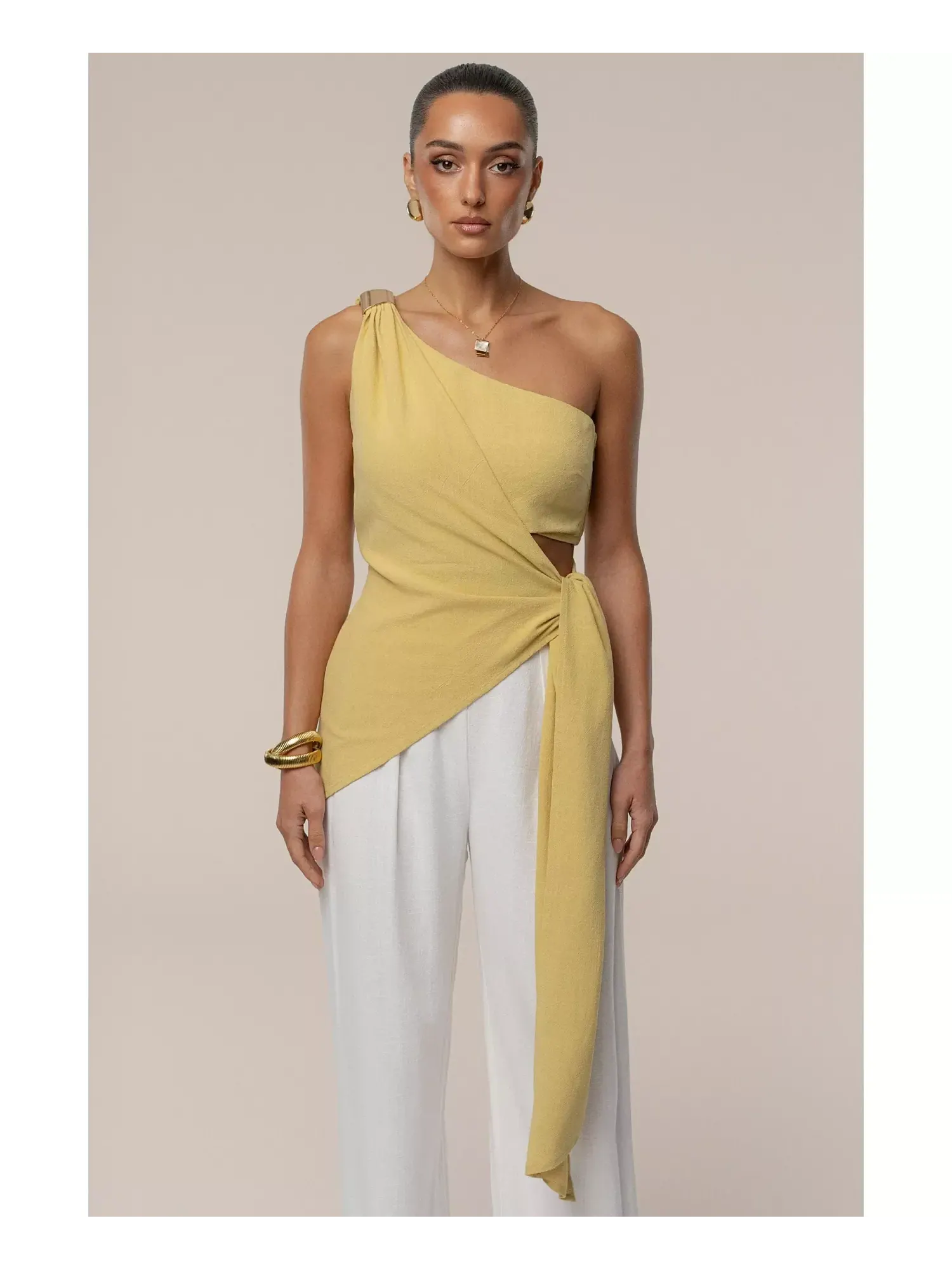 Топ Jluxlabel Palmera One Shoulder — изображение 4 из 8, желтый