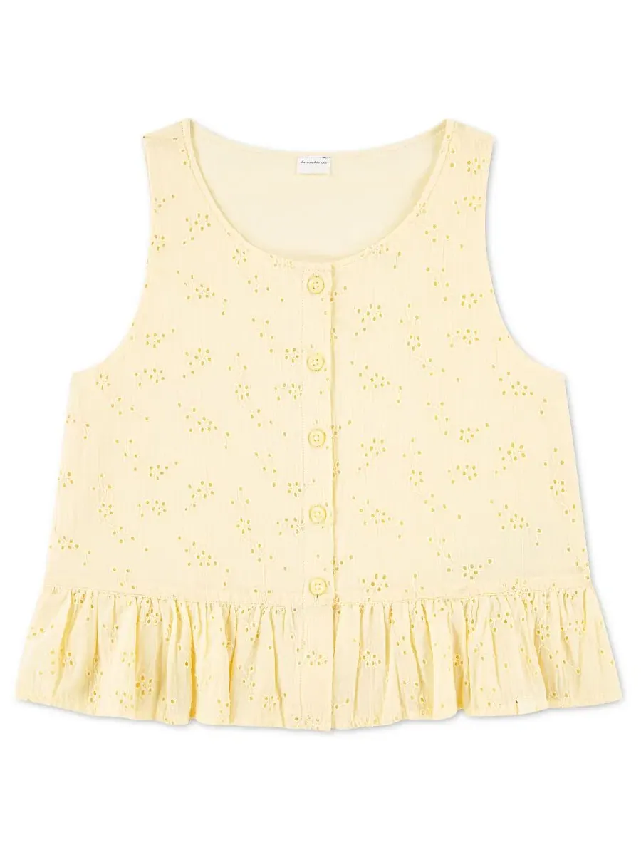 Детская майка-топ с баской на пуговицах для девочек 2T-5T Abercrombie Kids — изображение 1 из 5, желтый