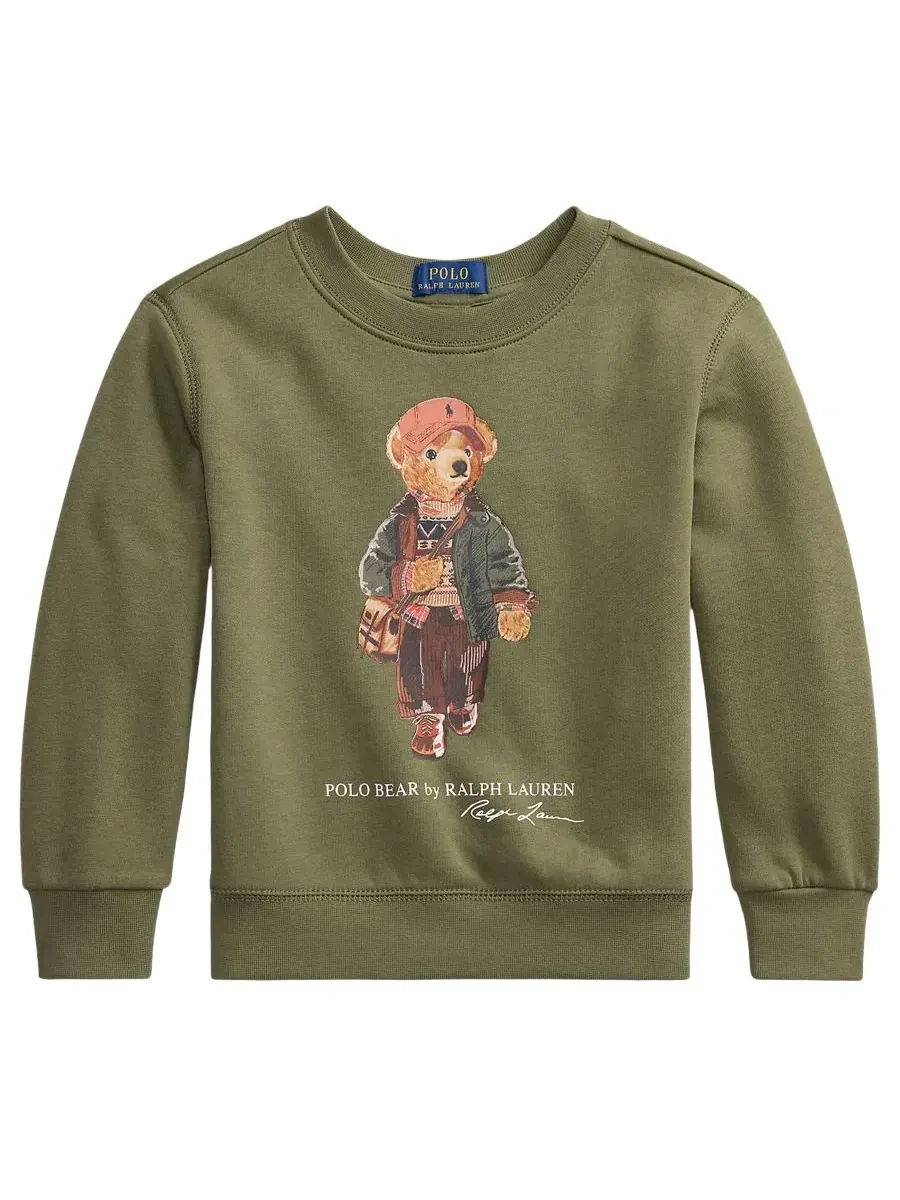 Детский свитшот из флиса с Polo Bear Polo Ralph Lauren — изображение 1 из 3, оливковый