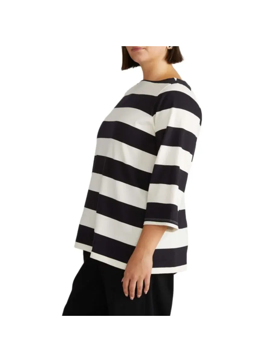 Футболка с длинным рукавом Belle Breton Stripe Jersey Tee Universal Standard — изображение 2 из 3, глубокий/белый