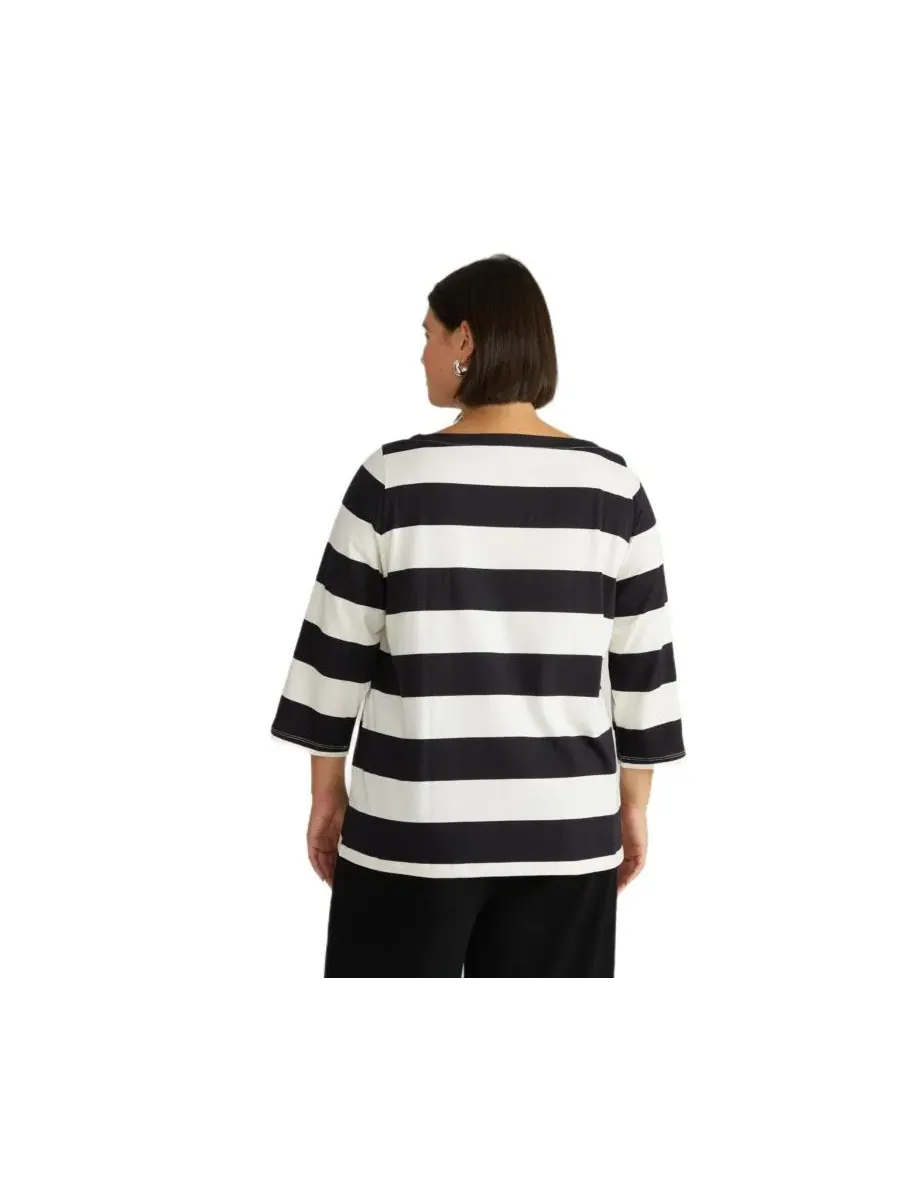 Футболка с длинным рукавом Belle Breton Stripe Jersey Tee Universal Standard — изображение 3 из 3, глубокий/белый