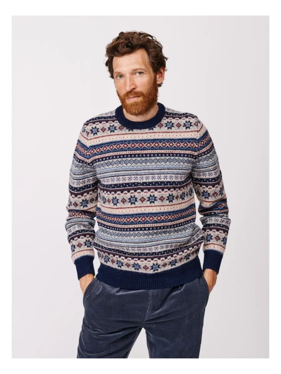 Мужской шерстяной свитер с круглым вырезом и узором Fair Isle Aubin — изображение 1 из 7, синий