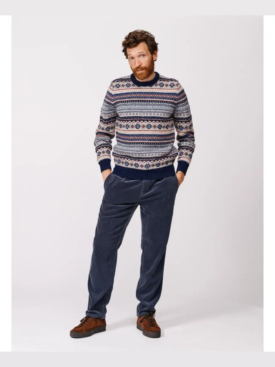 Мужской шерстяной свитер с круглым вырезом и узором Fair Isle Aubin — изображение 2 из 7, синий