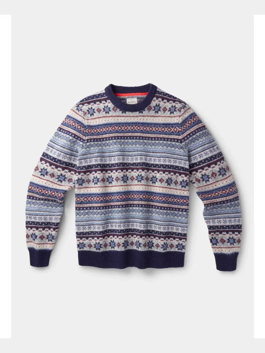 Мужской шерстяной свитер с круглым вырезом и узором Fair Isle Aubin — изображение 3 из 7, синий