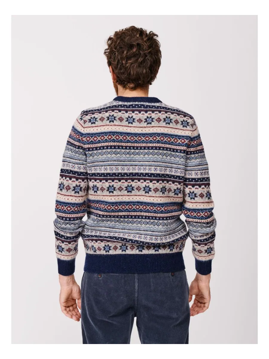 Мужской шерстяной свитер с круглым вырезом и узором Fair Isle Aubin — изображение 4 из 7, синий