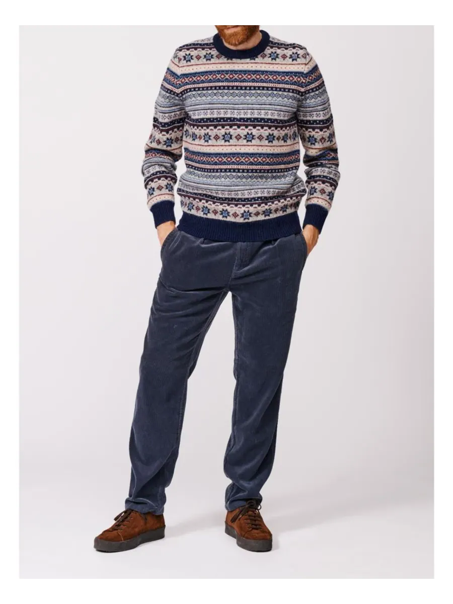 Мужской шерстяной свитер с круглым вырезом и узором Fair Isle Aubin — изображение 6 из 7, синий