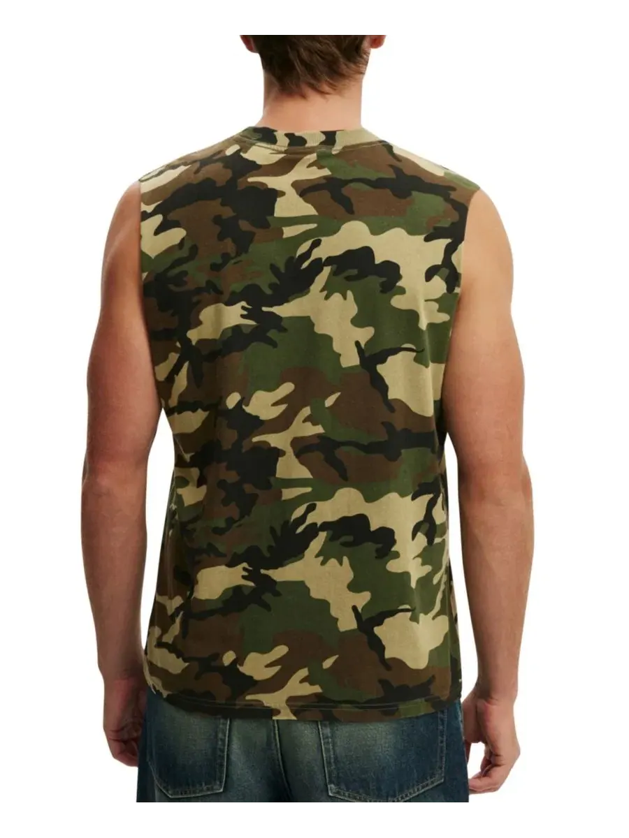 Мужская майка-безрукавка с принтом, модель Everyday Muscle Print COTTON ON — изображение 4 из 4, зеленый