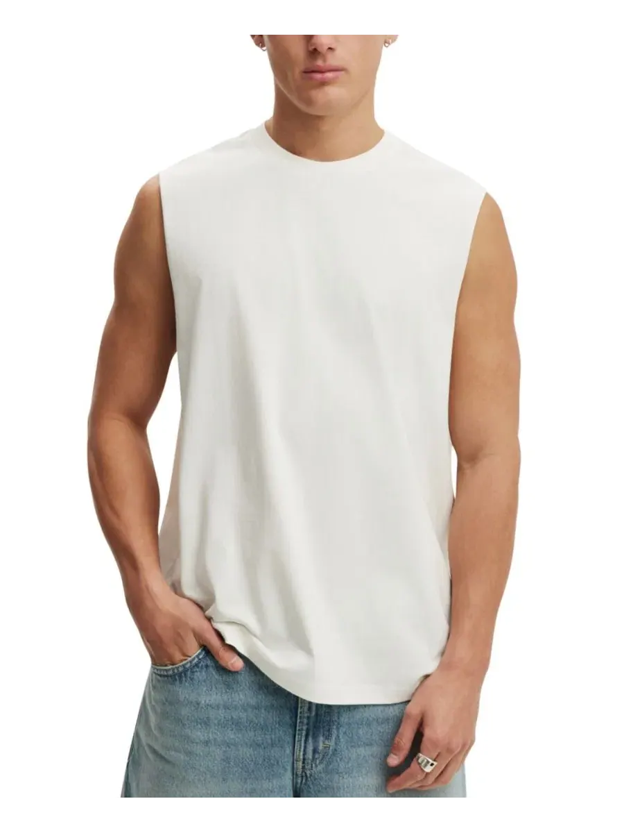 Мужская майка-борцовка с принтом, модель Everyday Muscle Print COTTON ON — изображение 1 из 4, винтажный белый