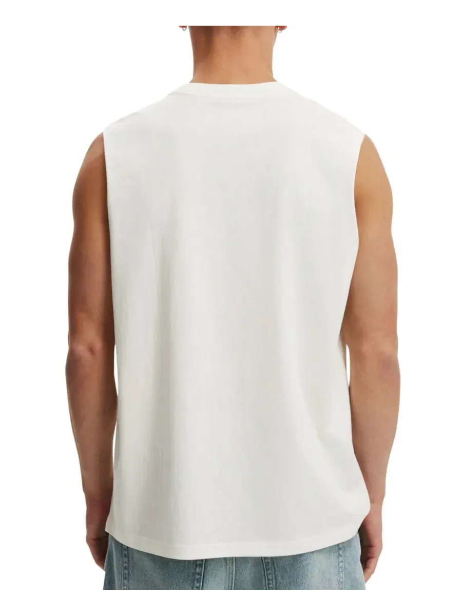 Мужская майка-борцовка с принтом, модель Everyday Muscle Print COTTON ON — изображение 4 из 4, винтажный белый
