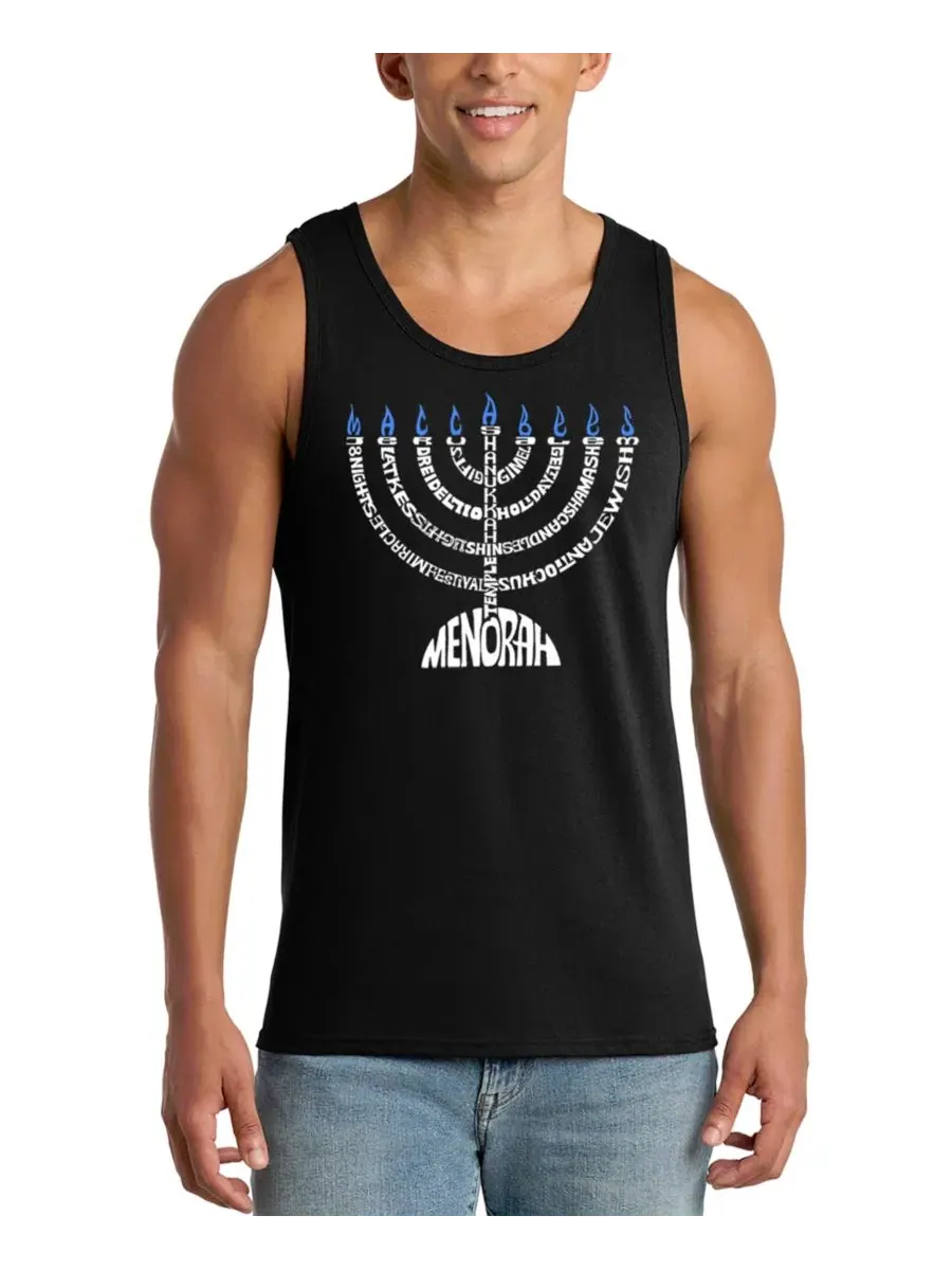 Мужская майка без рукавов с принтом Hanukkah Theme Word Art LA Pop Art — изображение 1 из 4, черный