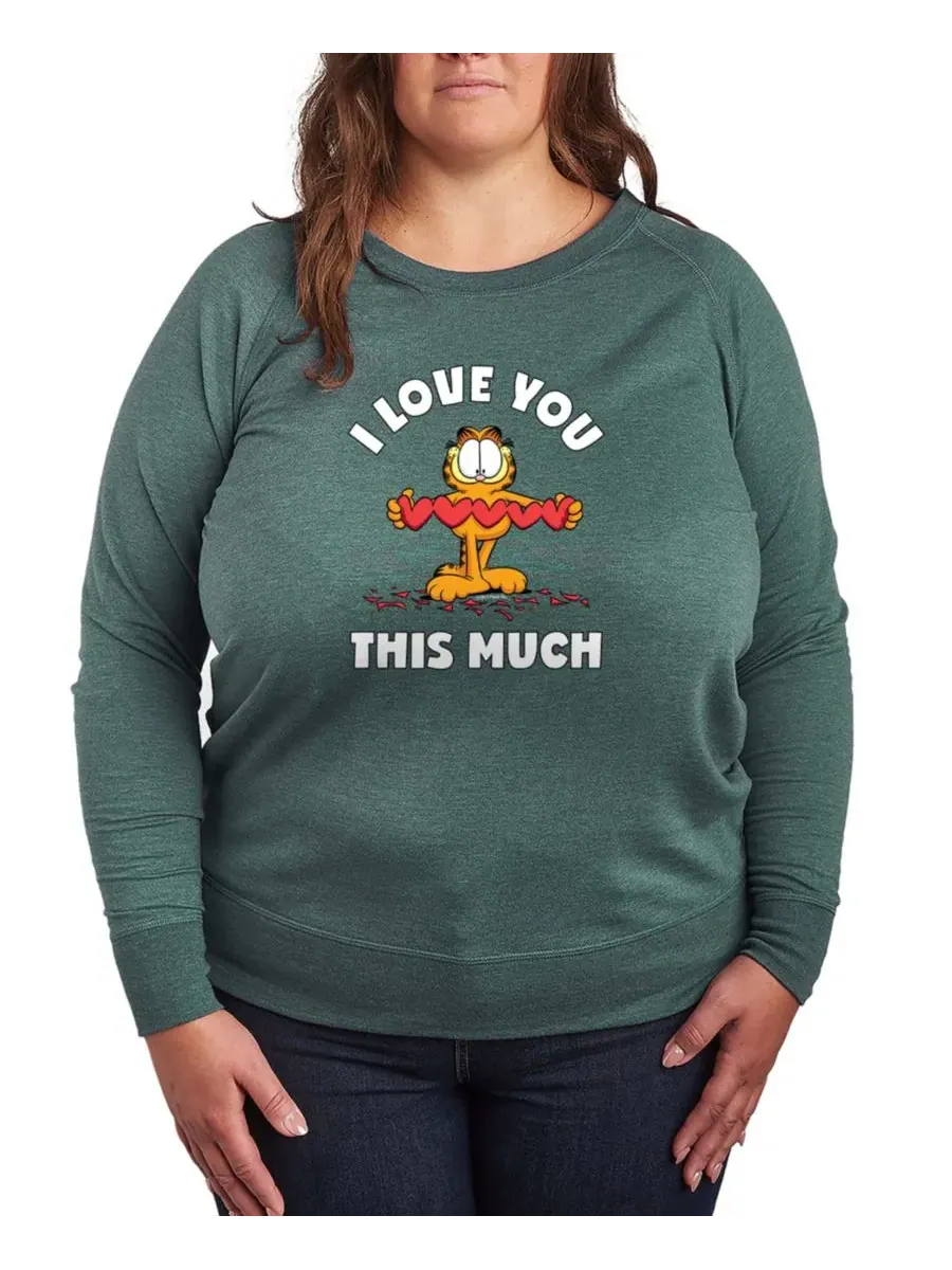 Женская футболка с длинными рукавами Garfield I Love You This Much из французского махрового — изображение 1 из 3, зеленый
