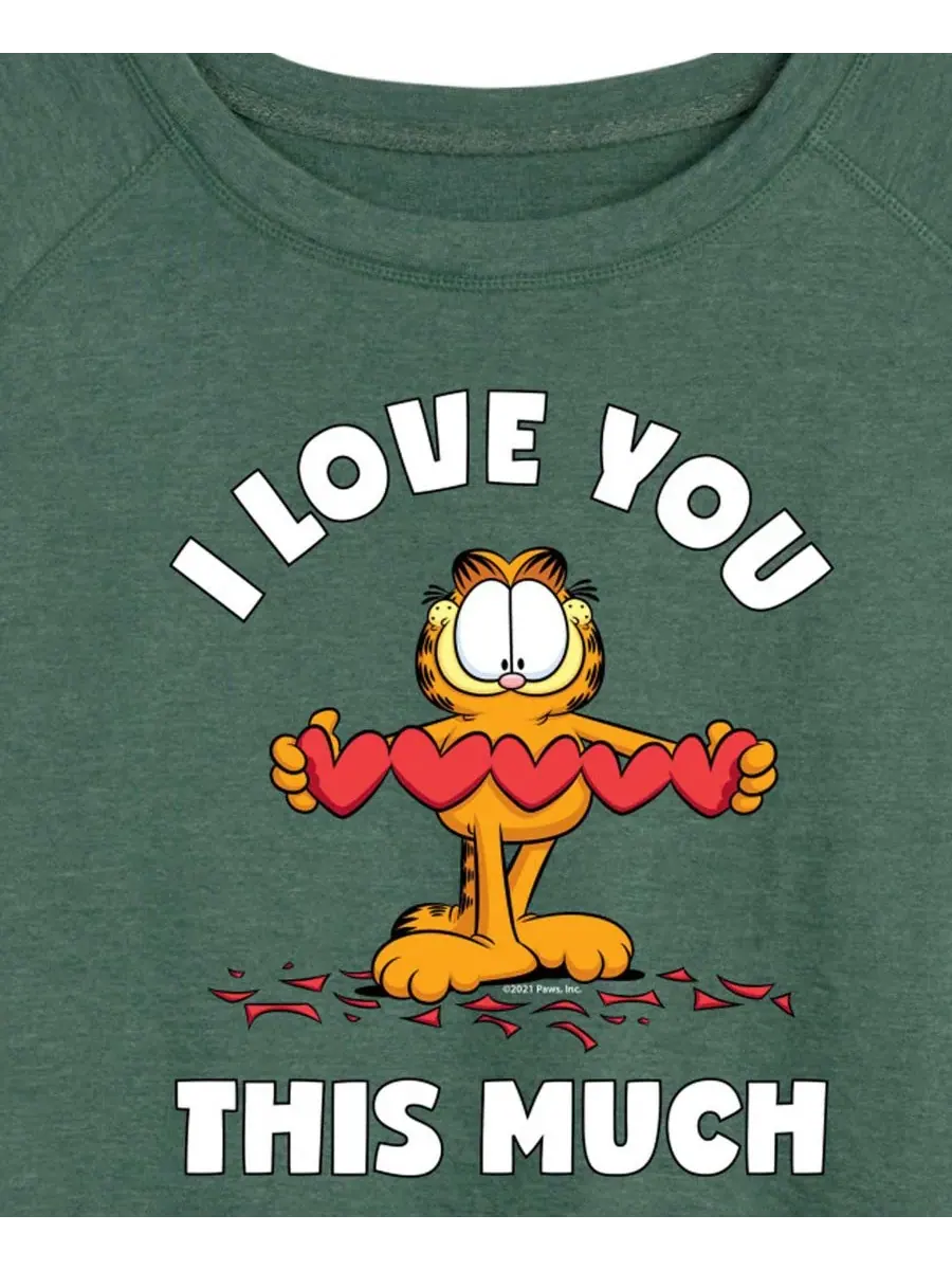 Женская футболка с длинными рукавами Garfield I Love You This Much из французского махрового — изображение 2 из 3, зеленый