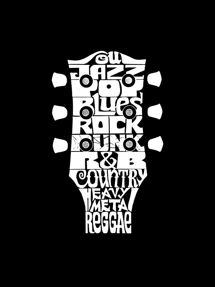 Мужская майка-безрукавка с принтом Guitar Word Art LA Pop Art — изображение 4 из 4, черный