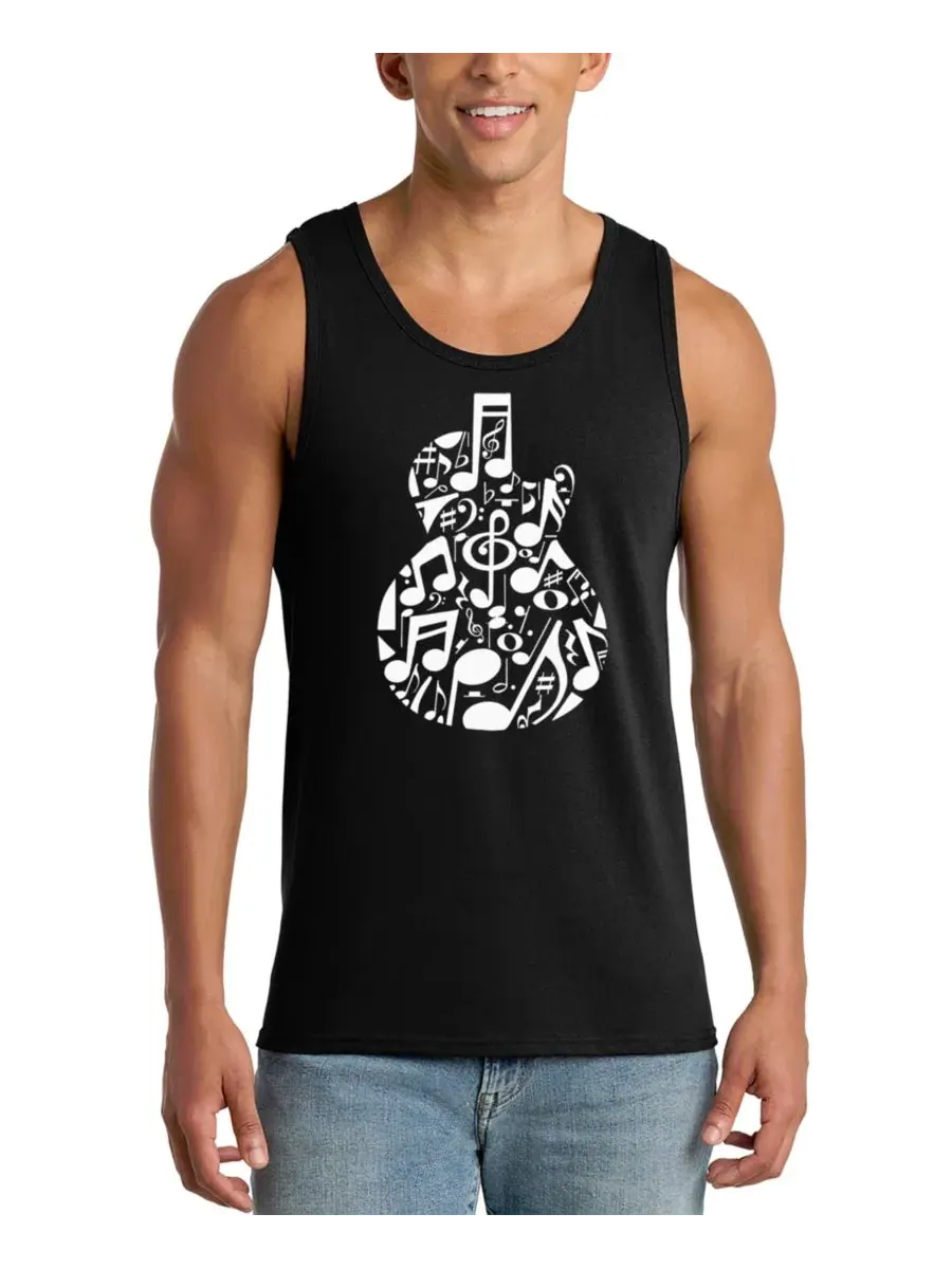 Мужская майка с принтом Music Notes Acoustic Guitar Word Art LA Pop Art — изображение 1 из 4, черный