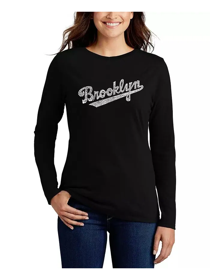 Женская футболка с длинным рукавом и надписью Word Art Brooklyn Neighborhoods LA Pop Art