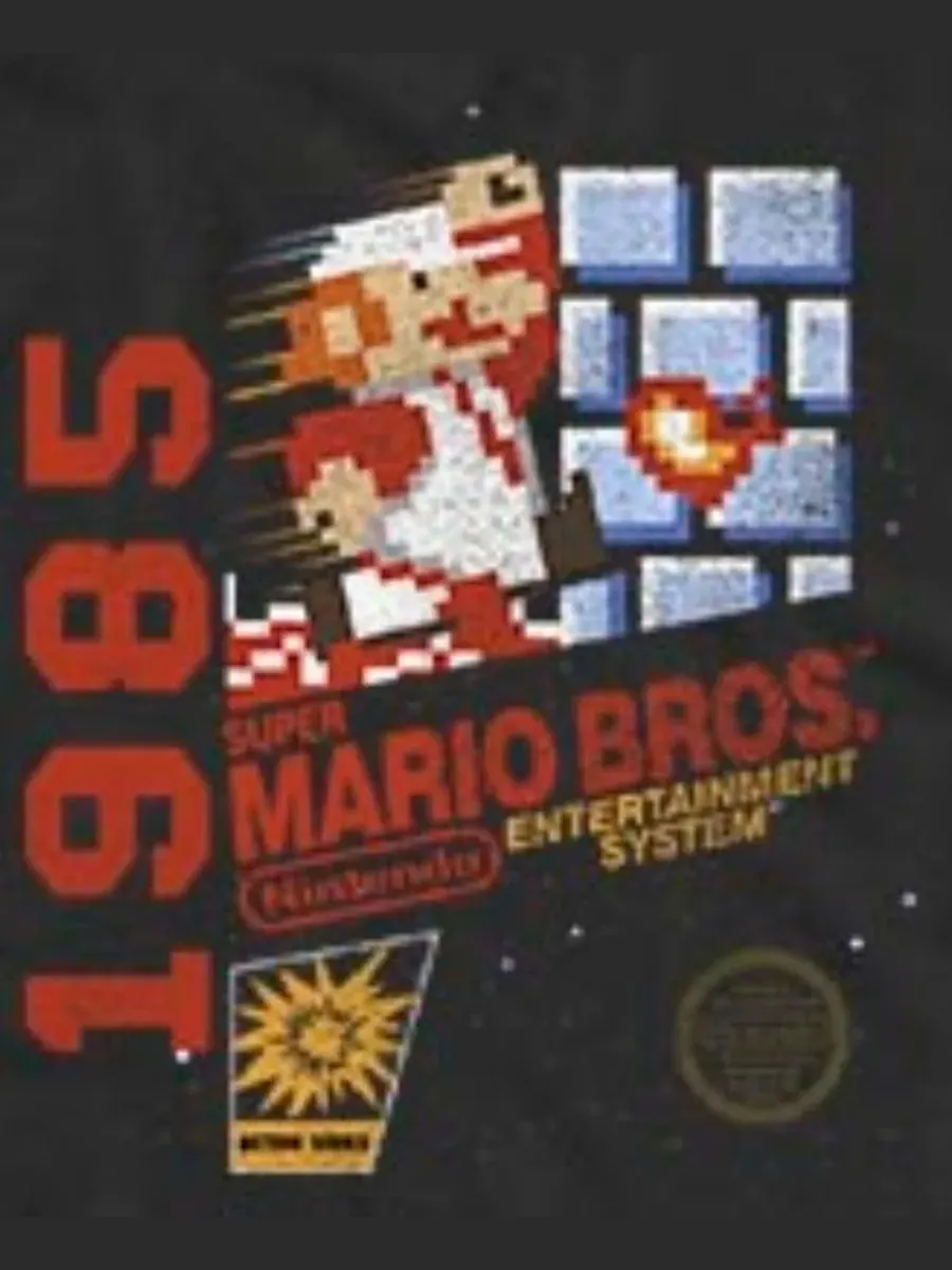 Мужская майка с принтом 1985 Retro Pixel, Nintendo Super Mario Bros. Fifth Sun — изображение 3 из 3, черный