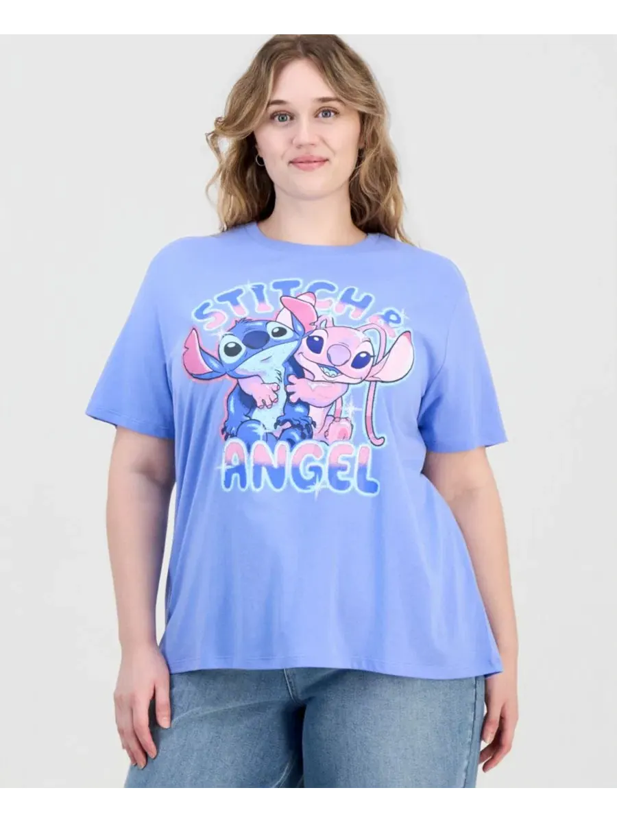 Футболка с длинным рукавом с принтом Stitch and Angel Disney — изображение 1 из 4, розовый