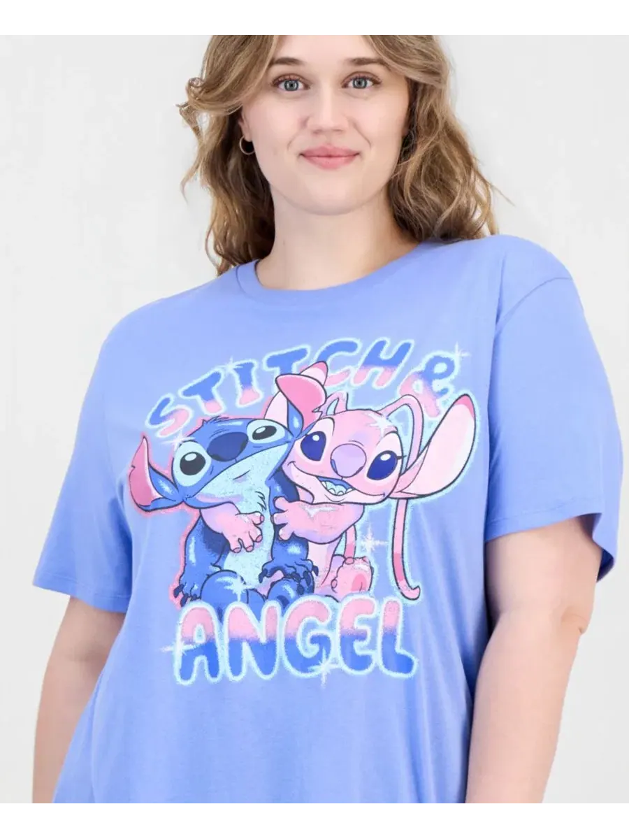 Футболка с длинным рукавом с принтом Stitch and Angel Disney — изображение 3 из 4, розовый