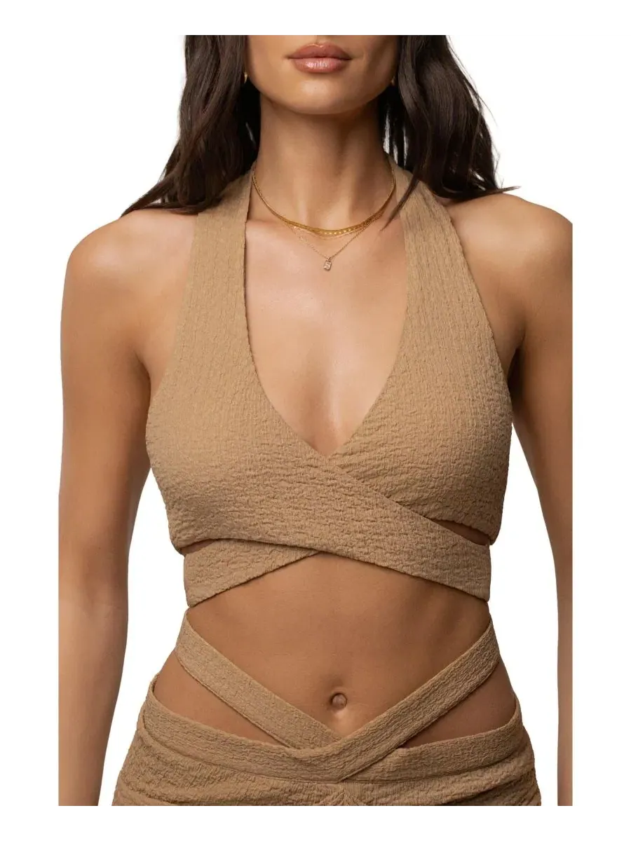 Женский топ-халтер Cabana Halter Top JLUXLABEL — изображение 8 из 8, бежевый