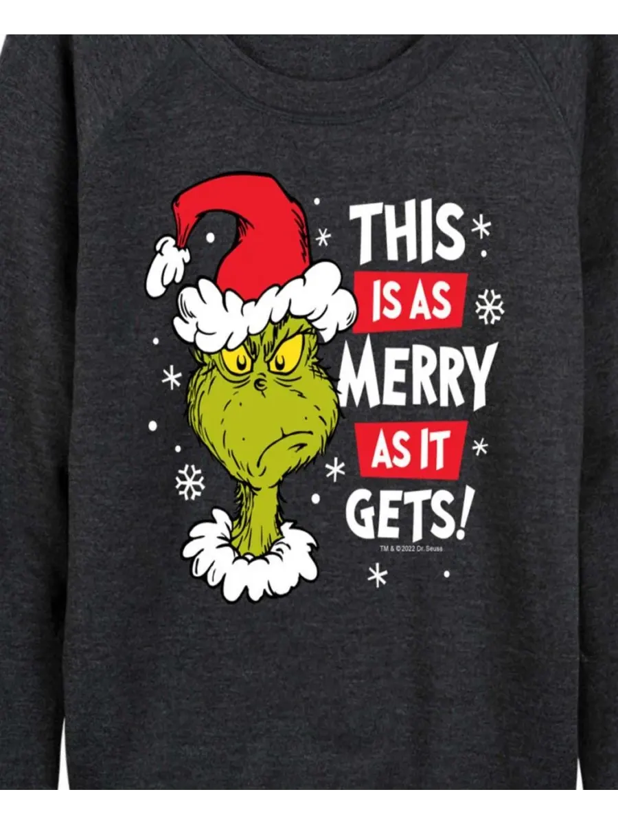 Футболка с длинным рукавом из французского махрового трикотажа "Grinch Merry as it Gets" больших — изображение 2 из 3, серый