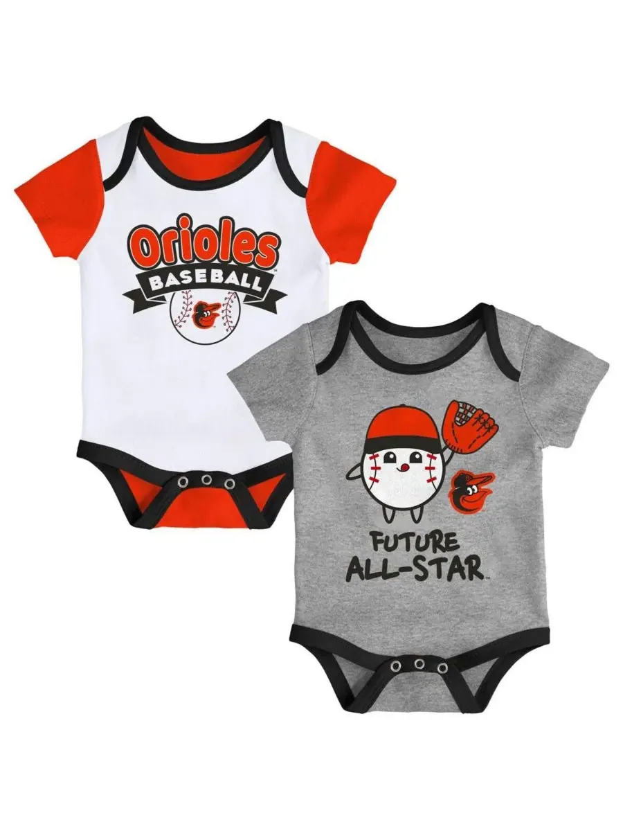 Комплект из двух боди для новорожденных с символикой команды Baltimore Orioles "Triple Hit" — изображение 1 из 3, серый белый