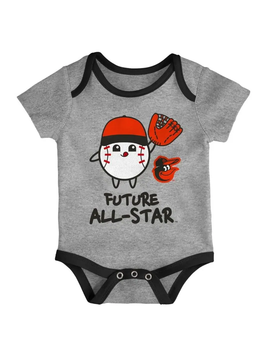Комплект из двух боди для новорожденных с символикой команды Baltimore Orioles "Triple Hit" — изображение 2 из 3, серый белый