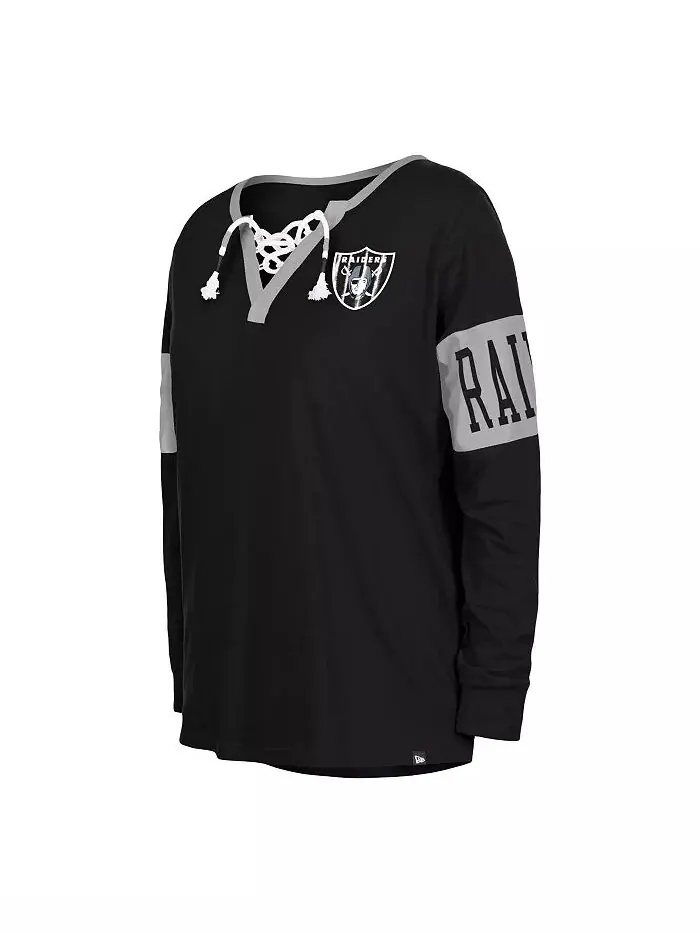 Женская черная футболка Las Vegas Raiders с длинным рукавом и вырезом-надрезом на шнуровке New Era — изображение 2 из 3