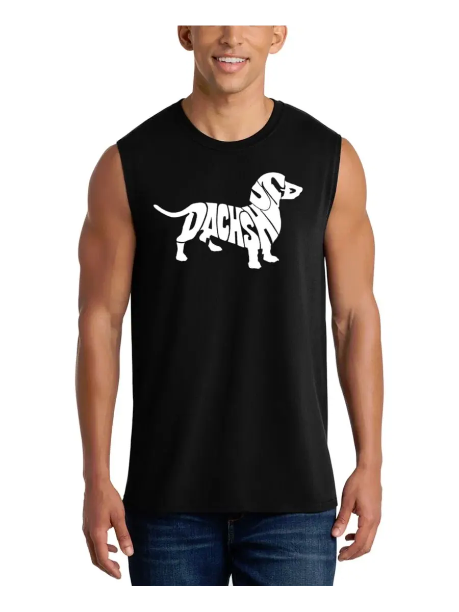 Мужская майка с принтом Dachshund Word Art LA Pop Art — изображение 1 из 4, черный