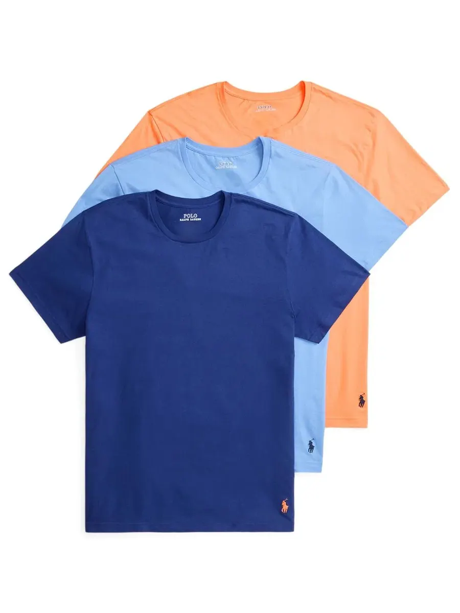 Комплект из 3 классических хлопковых мужских маек с круглым вырезом Polo Ralph Lauren — изображение 1 из 5, синий/оранжевый